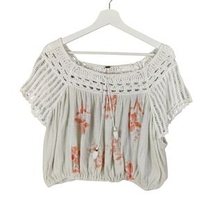 Free People Fairy Ethereal Crochet Cottage Ivory Women Top Floral Peasant Crop M